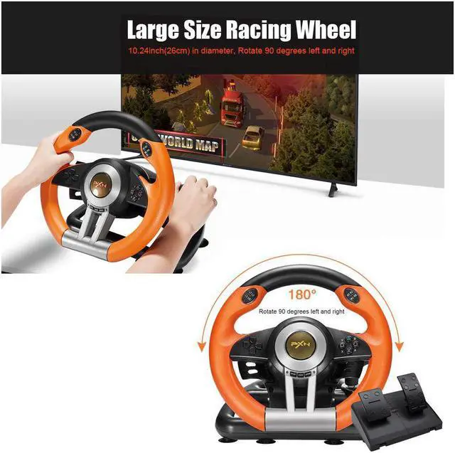Alt view image 3 of 6 - V3II PC Racing Wheel, USB Car Race Sim Game PC Steering Wheel with Pedals for Windows PC/PS3/PS4/Nintendo Switch/Xbox One/Xbox Series X/S