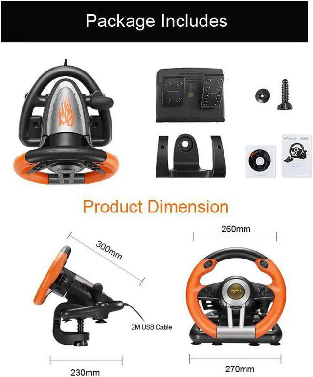Alt view image 6 of 6 - V3II PC Racing Wheel, USB Car Race Sim Game PC Steering Wheel with Pedals for Windows PC/PS3/PS4/Nintendo Switch/Xbox One/Xbox Series X/S