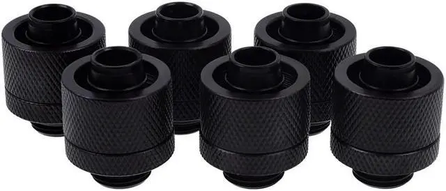 Main image of Alphacool Eiszapfen G1/4" to 10mm ID, 16mm OD Compression Fitting for Soft Tubing, Deep Black, 6-Pack