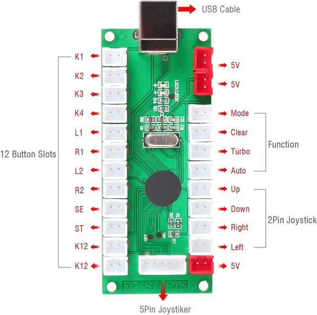 Alt view image 2 of 7 - EG STARTS 2 Player Classic Arcade Game DIY Part for Mame USB Cabinet Zero Delay USB Encoder to PC Games 8 Way Joystick + 18x Arcade Push Buttons (Includ 1p / 2p Start Buttons) Multiple Colour Kits