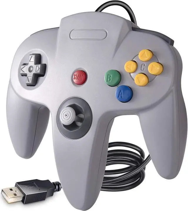 Alt view image 2 of 7 - suily 2 Pack USB Wired N64 Controller, Classic N64 PC Gamepad Joystick Controller for Windows PC MAC Linux Raspberry Pi 3 (Black/Gray)