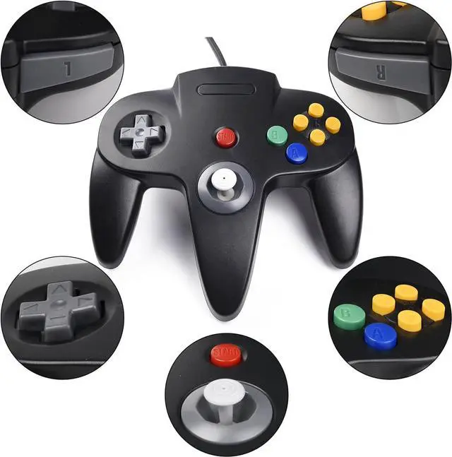 Alt view image 3 of 7 - suily 2 Pack USB Wired N64 Controller, Classic N64 PC Gamepad Joystick Controller for Windows PC MAC Linux Raspberry Pi 3 (Black/Gray)