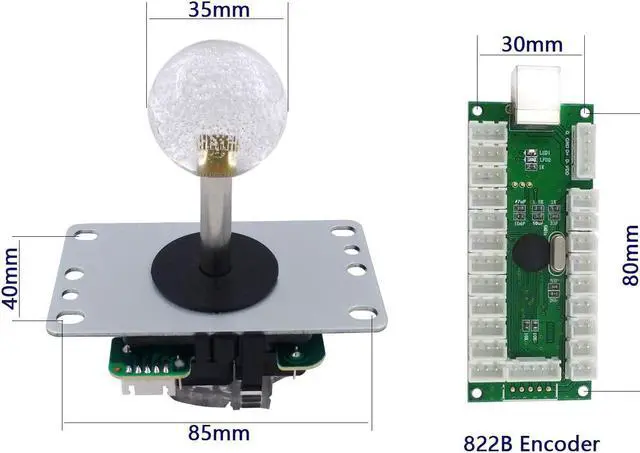 Alt view image 5 of 7 - Arcade Stick DIY Kit 10x Buttons with Logo LED MX 8 Way Joystick USB Encoder for PC MAME Raspberry Pi Color Mix