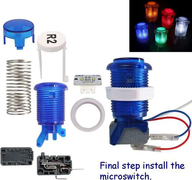 Alt view image 3 of 7 - 2 Player Arcade Game Stick DIY Kit Buttons with Logo LED 8 Way Joystick USB Encoder Cable Controller for PC MAME Raspberry Pi Red Blue