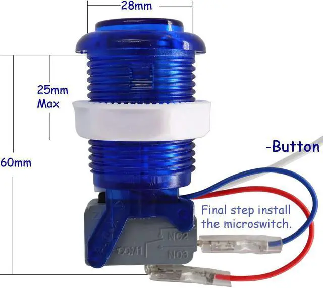Alt view image 4 of 7 - 2 Player Arcade Game Stick DIY Kit Buttons with Logo LED 8 Way Joystick USB Encoder Cable Controller for PC MAME Raspberry Pi Red Blue