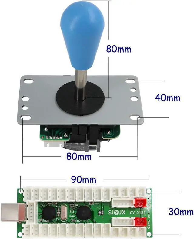 Alt view image 5 of 7 - 2 Player Arcade Game Stick DIY Kit Buttons with Logo LED 8 Way Joystick USB Encoder Cable Controller for PC MAME Raspberry Pi Red Blue
