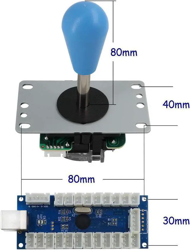 Alt view image 5 of 7 - SJ@JX 2 Player Arcade Game Stick DIY Kit Buttons with Logo LED 8 Way Joystick USB Encoder Cable Controller for PC MAME Raspberry Pi Color Mix