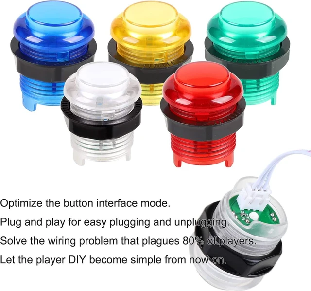Alt view image 4 of 7 - 2-Player Arcade DIY Kit Parts: 2 Oval Joystick Handles + 20 LED Arcade Buttons (Red & Blue Kit)