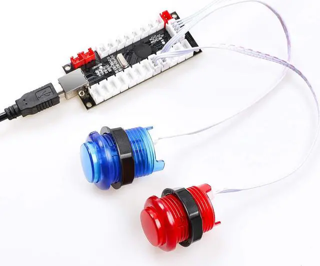 Alt view image 3 of 5 - Qenker 2-Player LED Arcade DIY Kit for USB MAME PC Game DIY & Raspberry Pi Retro Controller DIY Including 2X Arcade Joystick, 20x LED Arcade Buttons, 2X Zero Delay USB Encoder (Blue & Red)