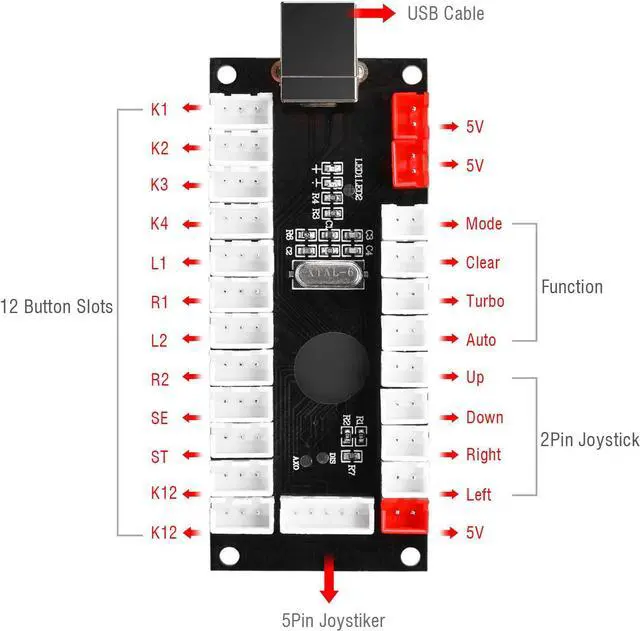 Alt view image 2 of 5 - Qenker 2-Player LED Arcade DIY Kit for USB MAME PC Game DIY & Raspberry Pi Retro Controller DIY Including 2X Arcade Joystick, 20x LED Arcade Buttons, 2X Zero Delay USB Encoder (Blue & Red)