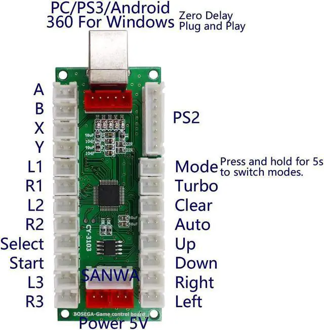 Alt view image 2 of 2 - SJ@JX Arcade USB Encoder PC PS3 Android PS3 Encoder Power 5V Zero Delay Arcade Joystick Android Encoder