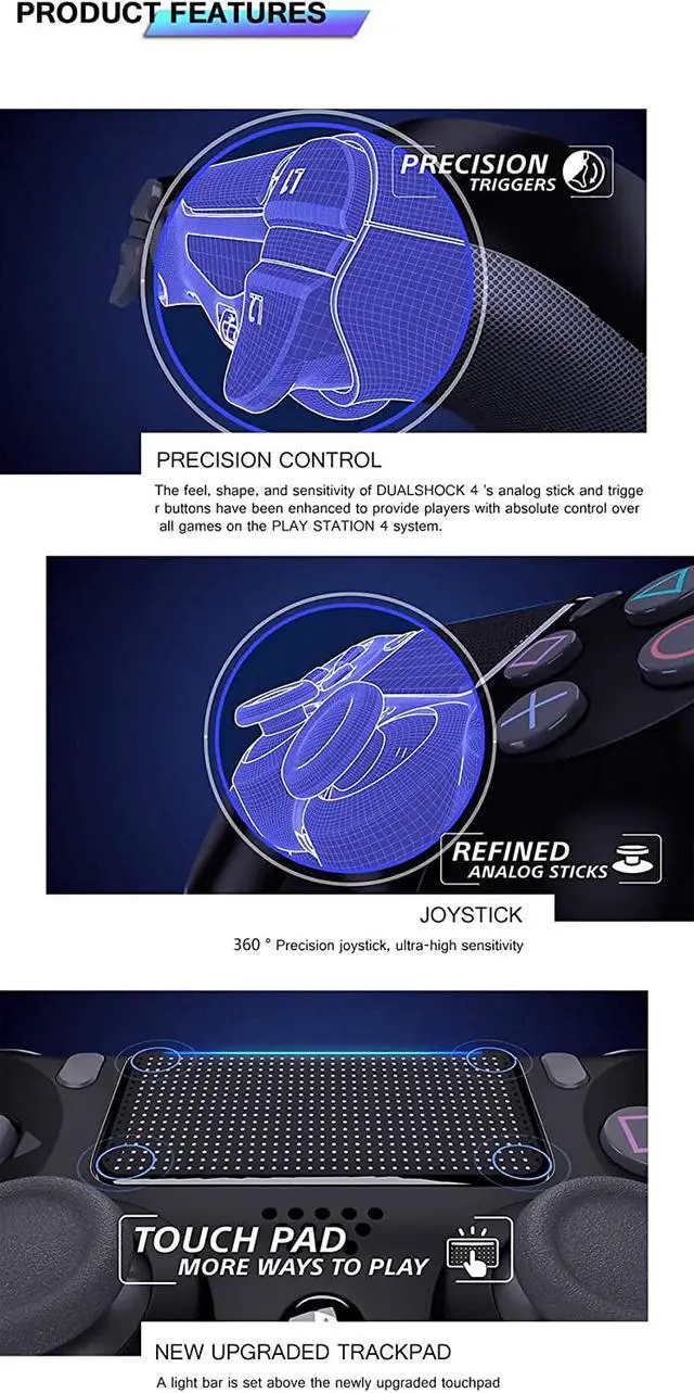 Alt view image 5 of 7 - LZW Bluetooth Controller Joystick Game Controller PS4 Controller Wireless Game Controller Bluetooth Game Board Game Board for PS3/Android Smartphone Computer Remote