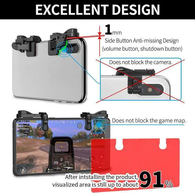 Alt view image 3 of 7 - IFYOO Mobile Game Trigger, Mobile Gaming Controller Compatible with PUBGG/Fortnitee/Call of Duty Mobile, Z108 Aim & Fire Triggers for iPhone and Android Phone, 2 Pair with 2 pcs Finger Sleeves Red