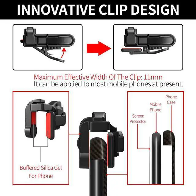 Alt view image 2 of 7 - IFYOO Mobile Game Trigger, Mobile Gaming Controller Compatible with PUBGG/Fortnitee/Call of Duty Mobile, Z108 Aim & Fire Triggers for iPhone and Android Phone, 2 Pair with 2 pcs Finger Sleeves Red