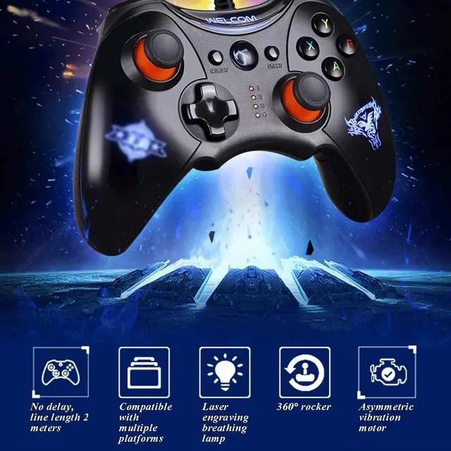 Alt view image 2 of 7 - Controllers Wired Game Controller USB Game Controller Computer Game Controller Smart TV Game Mobile Phone Lighting Game Controller 2 Meters Long (Color : Black, Size : 15.511.25.2cm)