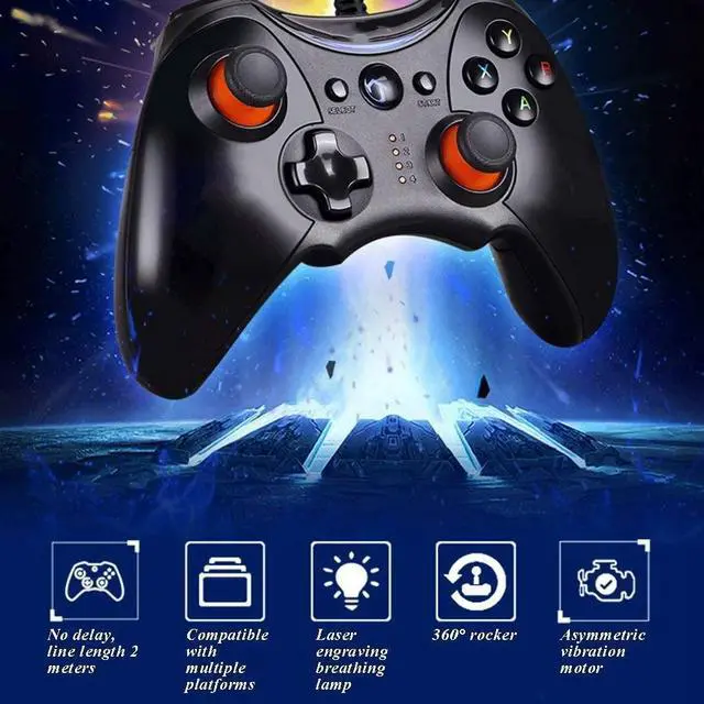 Alt view image 6 of 7 - NILINLEI Controllers Wired Game Controller USB Game Controller Computer Game Controller Smart TV Game Mobile Phone Lighting Game Controller 2 Meters Long