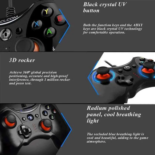 Alt view image 3 of 7 - NILINLEI Controllers Wired Game Controller USB Game Controller Computer Game Controller Smart TV Game Mobile Phone Lighting Game Controller 2 Meters Long