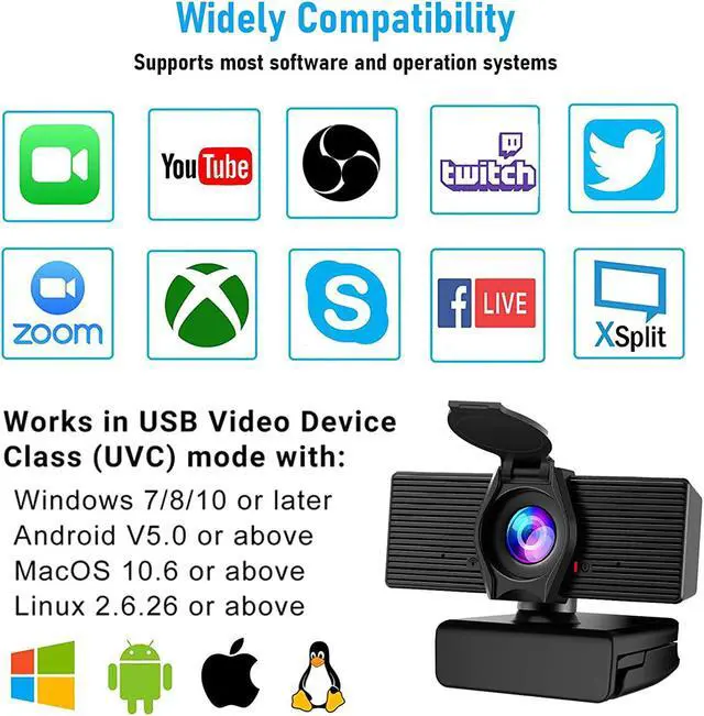 Alt view image 5 of 7 - Webcam with Microphone & Privacy Cover, 1080P HD Web Computer Camera, USB Plug and Play Laptop PC Desktop Camera, Works with Zoom, Skype, Teams, Video Conferencing/Recording/Streaming