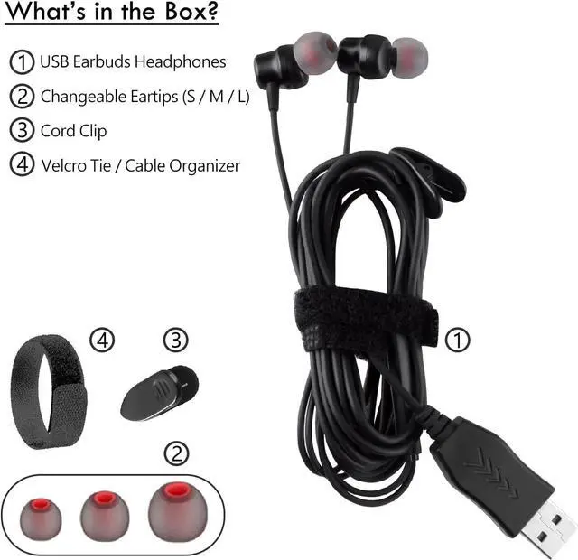 Alt view image 7 of 7 - 8.2Ft Long Cord USB Earbuds with Mic for Computer, Noise-Isolating | In-Ear Headphones with Microphone, Compatible with Laptop, Desktop PC & Chromebook, Secure Fit and Lightweight, CGS-W7