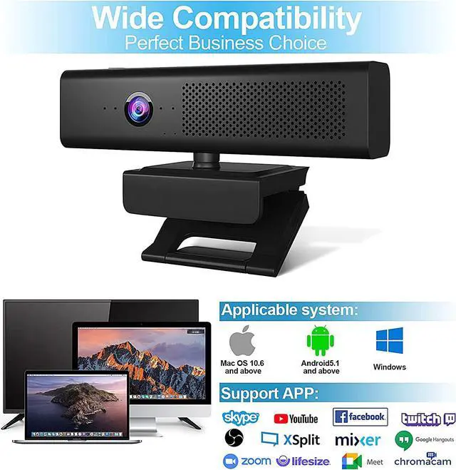 Alt view image 6 of 7 - Full HD 1080P Computer Camera with 4 Built-in Omnidirectional Microphones and Speaker for Video Conference Streaming, USB External Webcam with Magnetic Privacy Cover for Desktop Monitor Laptop