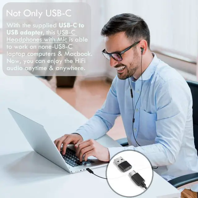 Alt view image 3 of 7 - USB-C Earbuds, USB Headphones, Compatible with Samsung Google OnePlus iPhone 15 16 Smartphones, with USB Adapter for Laptop PC, Mac, Advanced DAC Sound Card, Clear Mic, Deep Bass, Magnetic Shell