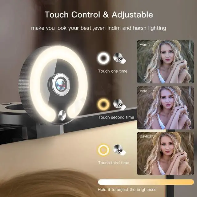 Alt view image 2 of 6 - ZWNAV Webcam with Ring Light, Computer Camera with Microphone, Wide Angle, USB Connection, Face Camera for Video Conferencing, 1080P Streaming Camera for PC Windows Desktop Laptop MAC