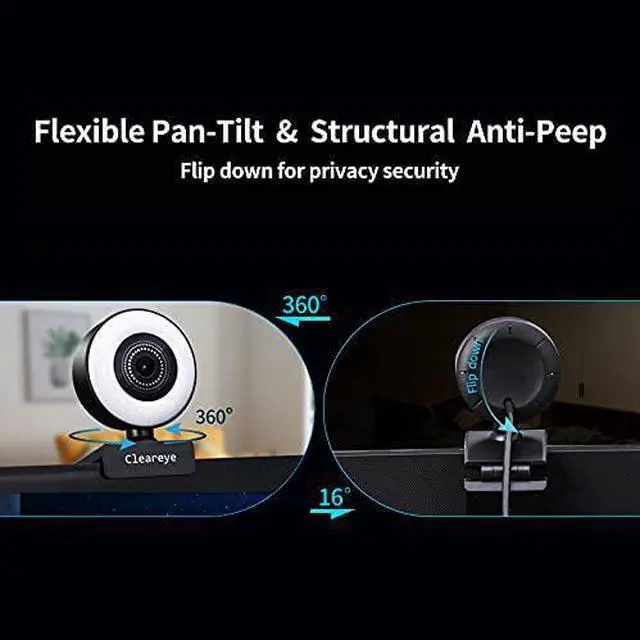 Alt view image 5 of 7 - 1080P 60FPS Streaming Webcam with Ring Light, Fast AutoFocus, 2021 Cleareye USB 1080P Web Camera, Dual Stereo Microphone, for Zoom Meeting Skype Teams
