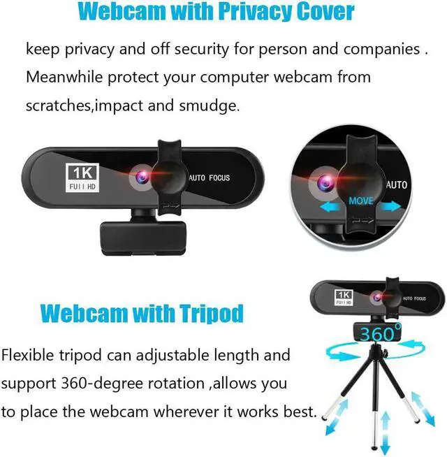 Alt view image 3 of 6 - LucaSng 1080p Webcam with Microphone USB HD Web Camera with Privacy Cover and Tripod for Zoom Skype Teams Online Teaching Plug and Play USB2.0 for Laptop MAC PC Desktop