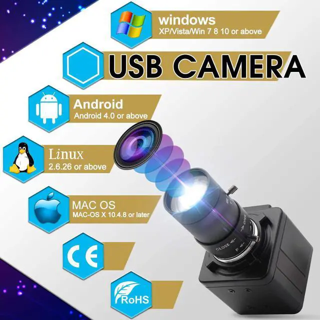 Alt view image 3 of 7 - 1080P Webcam 5-50mm Varifocal Lens USB Camera HD 2MP 0.01Lux Low Illumination IMX322/IMX323 Sensor Industrial Camera H.264 Webcamera PC Webcam for Raspberry PI Windows Android Linux MAC