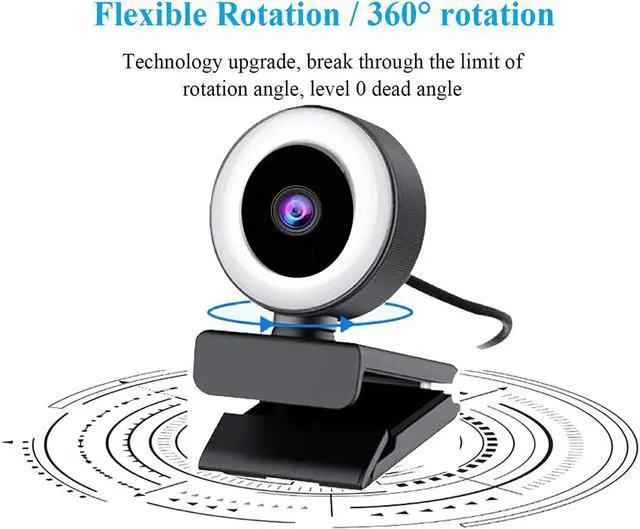 Alt view image 3 of 7 - Aibesy 1080P Full HD Webcam AF Web Camera Built in Adjustable Ring Light Auto Focus Microphone USB Computer Camera Plug and Play for PC Desktop Laptop Video Calling Conferencing Live