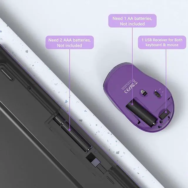 Alt view image 7 of 7 - 2.4GHz Silent USB Wireless Keyboard and Mouse Combo - Full-Size Keyboard with Phone Holder and Mouse for Computer, Desktop and Laptop (Purple)