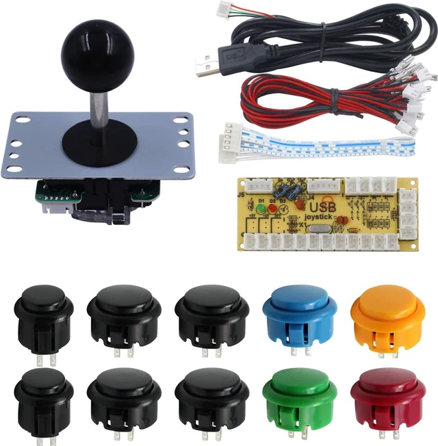 Main image of SJJX DIY Arcade Button & Joystick Controller Kit, 5-Pin Joystick and 10 Push Buttons for Raspberry Pi & Windows, 823a Mix Black