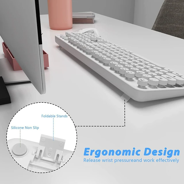 Alt view image 6 of 6 - Wireless Keyboard Mouse Combo, 104 Keys Cute Colorful Typewriter White
