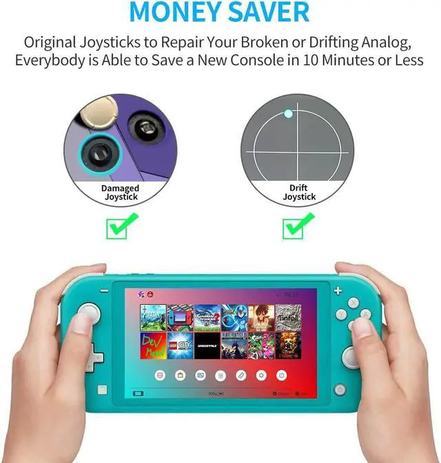 Alt view image 2 of 6 - Joystick Replacement for Switch Lite 19 in 1 OEM Analog Stick Thumbstick Parts Repair Tool Kit Accessories with Y00 Triwing Screwdriver, Thumb Caps, Tweezers for OLED JoyCon Joy Con Controller