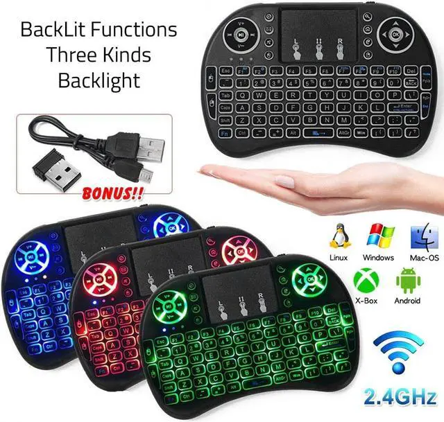 Alt view image 4 of 6 - Wireless Mini Keyboard Remote Control Touchpad Mouse Combo Controller with RGB Backlit for Smart TV Android TV Box PC IPTTV 2.4GHz