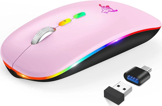 Main image of HOTLIFE Wireless Mouse, Slim LED Rechargeable Silent Bluetooth Mouse, Pink