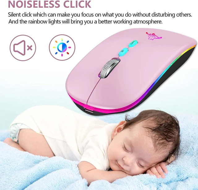 Alt view image 2 of 7 - HOTLIFE Wireless Mouse, Slim LED Rechargeable Silent Bluetooth Mouse, Pink