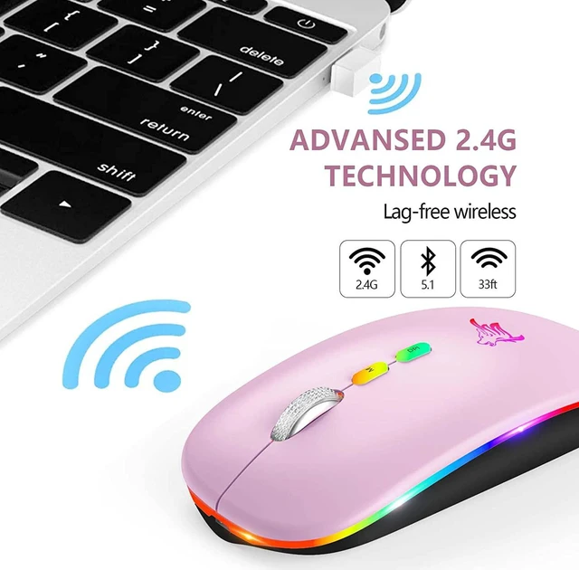 Alt view image 5 of 7 - HOTLIFE Wireless Mouse, Slim LED Rechargeable Silent Bluetooth Mouse, Pink