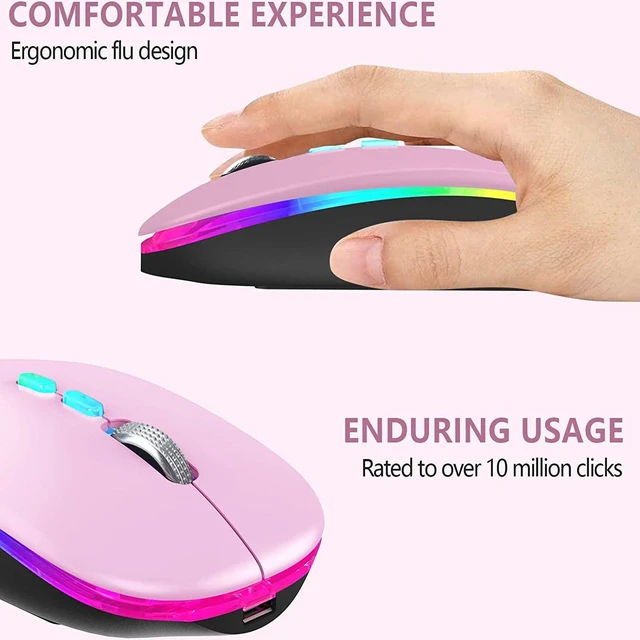 Alt view image 4 of 7 - HOTLIFE Wireless Mouse, Slim LED Rechargeable Silent Bluetooth Mouse, Pink