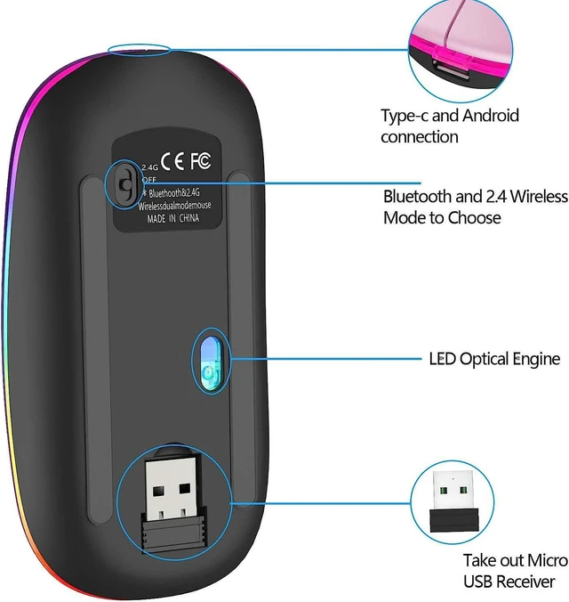 Alt view image 6 of 7 - HOTLIFE Wireless Mouse, Slim LED Rechargeable Silent Bluetooth Mouse, Pink
