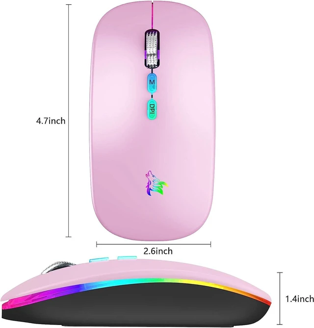 Alt view image 7 of 7 - HOTLIFE Wireless Mouse, Slim LED Rechargeable Silent Bluetooth Mouse, Pink