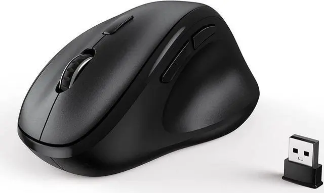 Main image of Ergonomic Wireless Mouse with USB Receiver for PC Computer Laptop and Desktop Ergo Mouse Vertical with Silent Clicks Long Battery Life Up to 1600 DPI & 1 AA Battery Powered Black