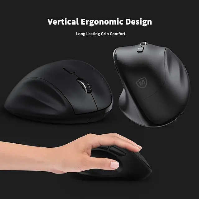 Alt view image 3 of 7 - Ergonomic Wireless Mouse with USB Receiver for PC Computer Laptop and Desktop Ergo Mouse Vertical with Silent Clicks Long Battery Life Up to 1600 DPI & 1 AA Battery Powered Black