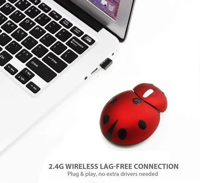 Alt view image 2 of 7 - YOCUNKER Mini Cute Wireless Mouse, Portable Mobile Optical Mouse for Kids,Small Tiny Animal Ladybug Shape Cordless Mouse with USB Receiver for Computer Laptop Desktop PC (Red)