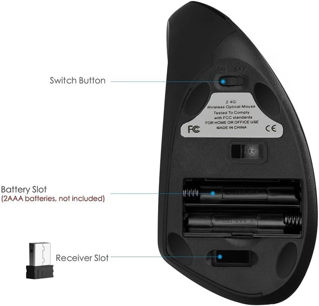 Alt view image 4 of 6 - Wireless Mouse Ergonomic Vertical Left-Handed Mouse Ergo LED Light High Precision Optical Cordless Lightweight Left Hand Mice Women Men Gift for PC Computer Laptop Mac Office,1600 DPI,Side Buttons