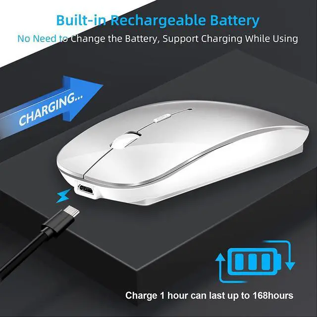 Alt view image 6 of 7 - Wireless Bluetooth 5.2 Dual Mode Mouse Silent Cordless Rechargeale for Laptop MacBook Pro/Air/Mac/iPad/Chromebook/Computer with USB C 2.4Ghz Adapter