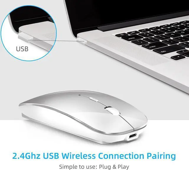 Alt view image 7 of 7 - Wireless Bluetooth 5.2 Dual Mode Mouse Silent Cordless Rechargeale for Laptop MacBook Pro/Air/Mac/iPad/Chromebook/Computer with USB C 2.4Ghz Adapter