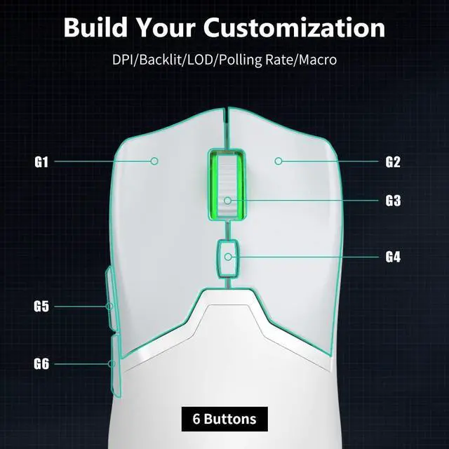 Alt view image 5 of 7 - DeLUX M800PRO Wireless Gaming Mouse - PAW 3370 Sensor, Multi-Device Connection, TTC Encoder Wheel, 19000DPI, 70g Lightweight, 56Hr Battery, 6 Programmable Buttons & LOD Adjustment (Black)
