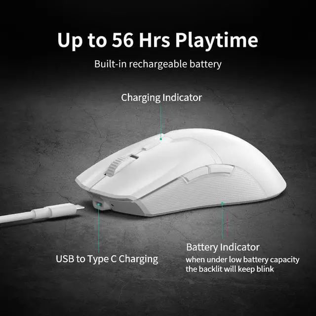 Alt view image 7 of 7 - DeLUX M800PRO Wireless Gaming Mouse - PAW 3370 Sensor, Multi-Device Connection, TTC Encoder Wheel, 19000DPI, 70g Lightweight, 56Hr Battery, 6 Programmable Buttons & LOD Adjustment (Black)