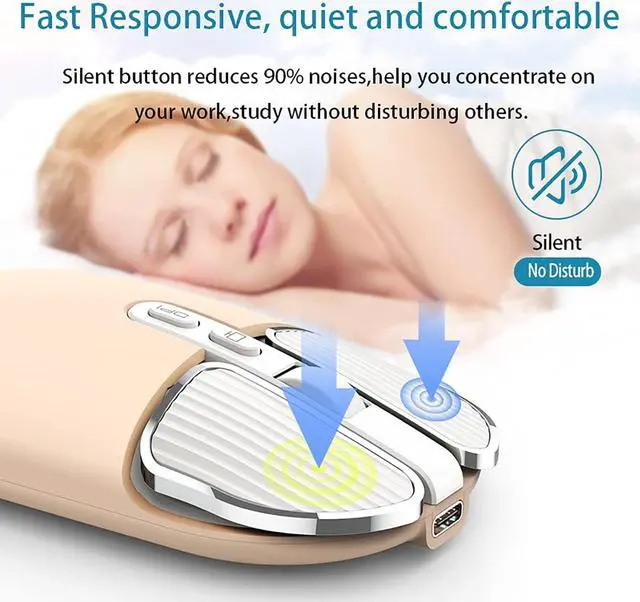 Alt view image 3 of 7 - JieruiDeng 2.4G Wireless Rechargeable Mouse with USB Receiver,One Click Return to Desk,Mute Button,Power Saving, 2400DPI Optical Cute Girls Mouse for Laptop,Notebook,PC,Tablet (Cream-Colored)